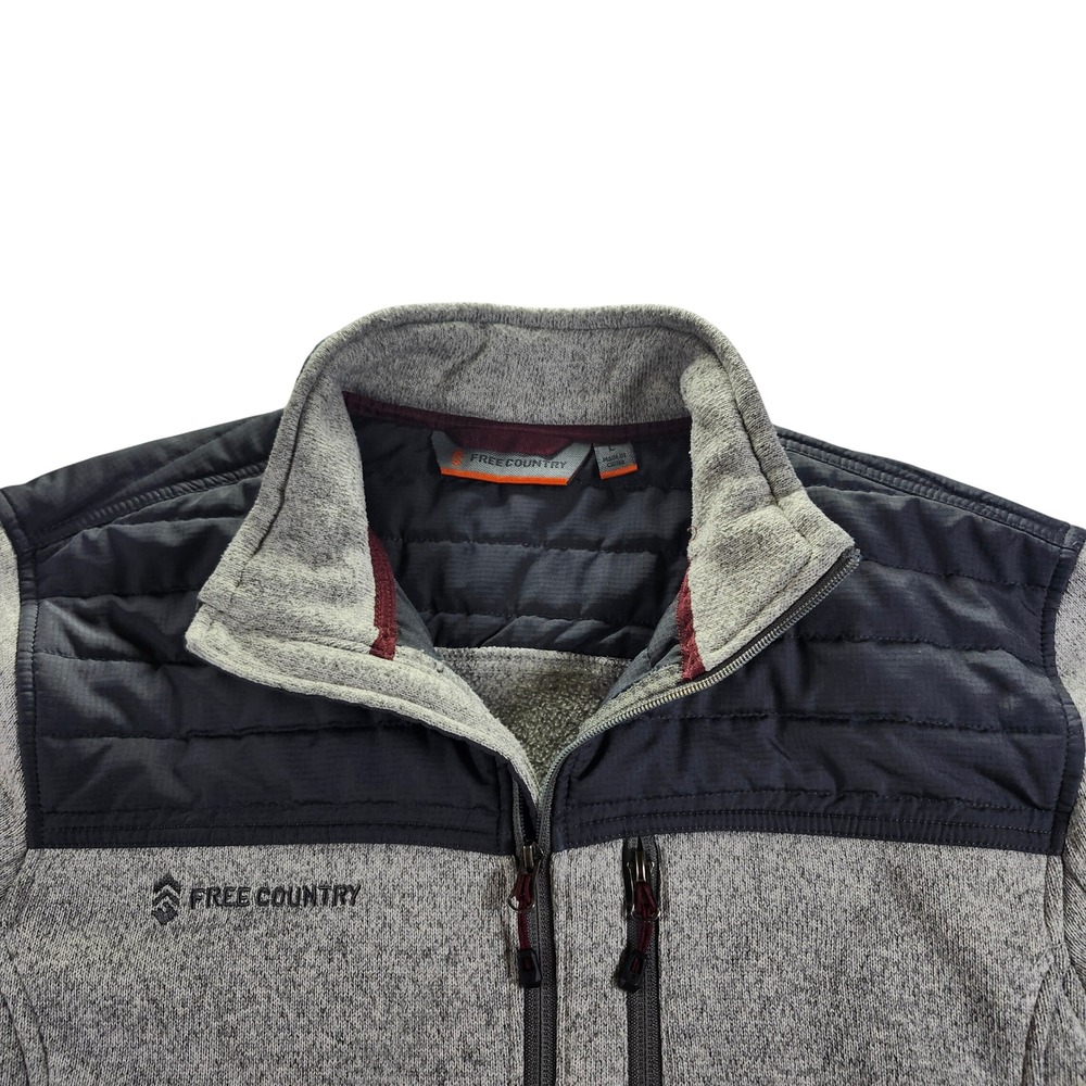 Free Country Sweater Fleece Jacket Mens Large Gray Excellent Hybrid Quilted Zip - Picture 11 of 14